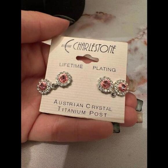 Elegant Blush - Victorian Crystal Drop Earrings with Lifetime Plating - Picture 2 of 2